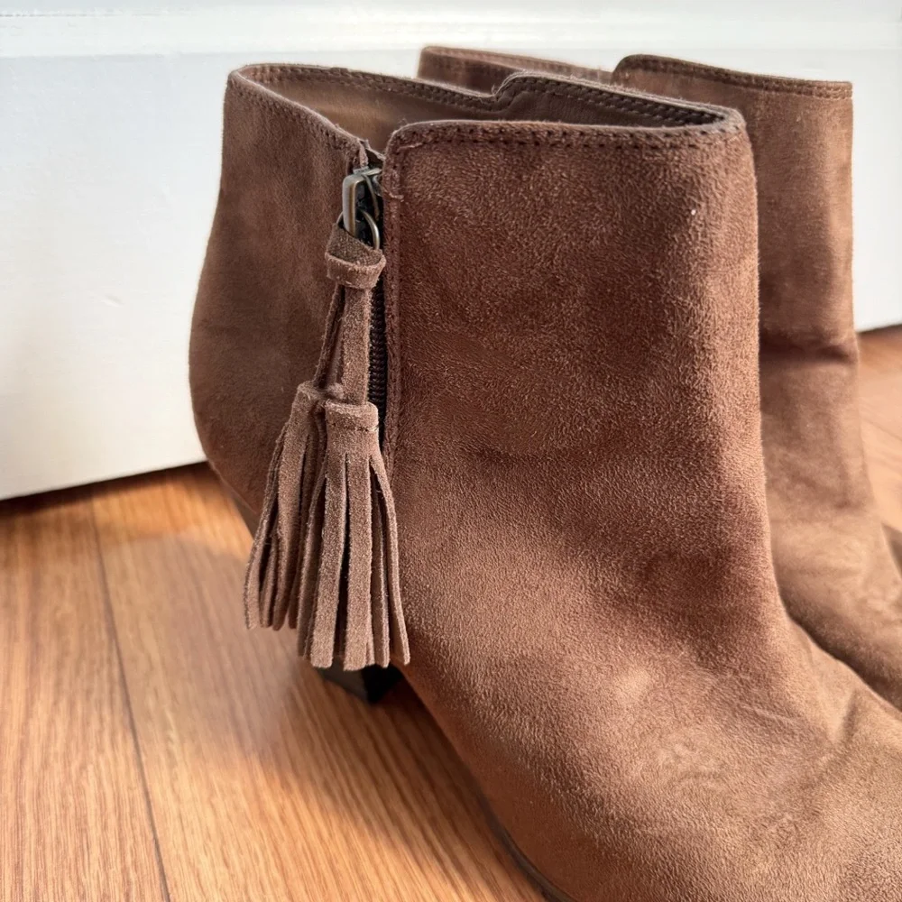 Merona Brown Faux Suede Ankle Booties with Tassel Detail